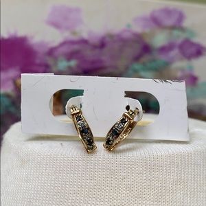 Gold Huggie Earrings with Black Stone Accents